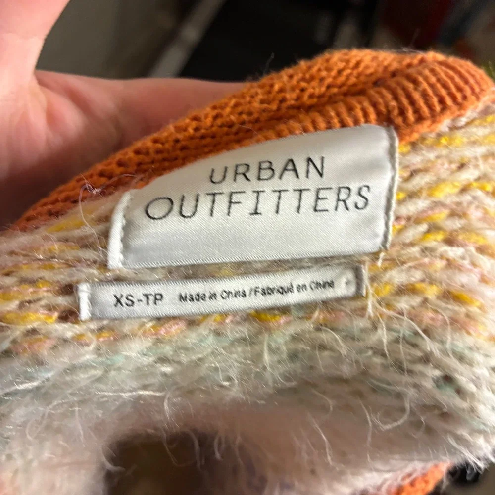 Urban Outfitters Womens Striped Knit Sweater Orange Yellow Blue XS Exposed Seam‎